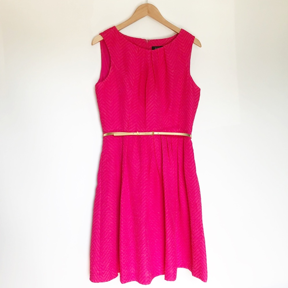 Ellen Tracy Belted Lined Pink Dress w Pockets - 10